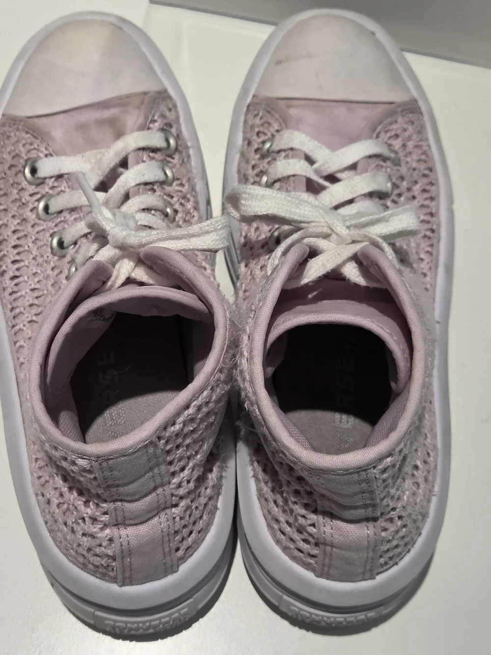 Converse Girls Size 4 Lilac Pink Crochet Platform High Top All Star Chuck Taylor